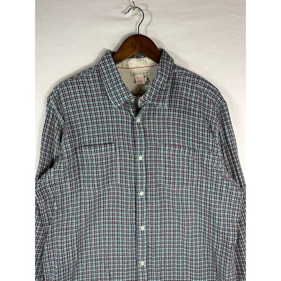 Carbon 2 Cobalt Mens Button Up Shirt Plaid Blue Red Longsleeve Size Large - Picture 3 of 11